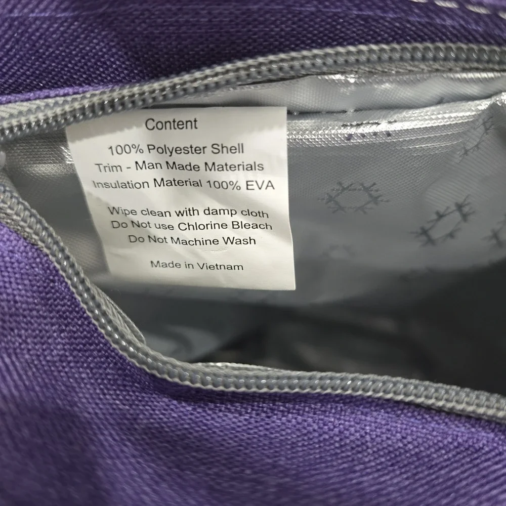 LocknLock Insulated Lunch Tote Bag - Purple/Grey Canvas - Large Crossbody & Hand